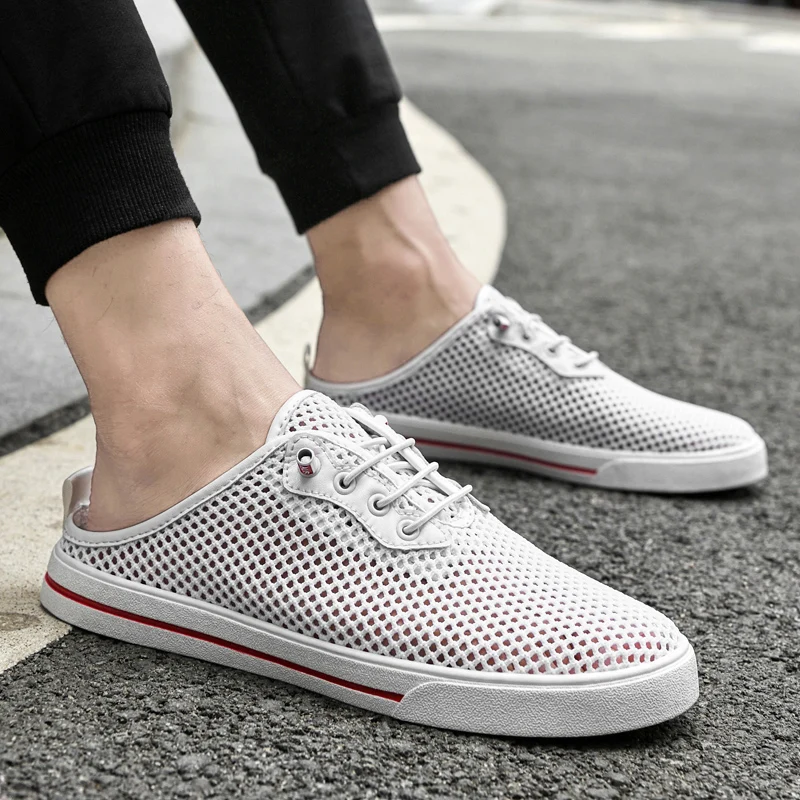 Mesh Half Shoes For Men Mules Outdoor Sandals Flat Board Shoes 2024 Summer Loafers Slipper Man Slides Semi-Drag Men Casual Shoes