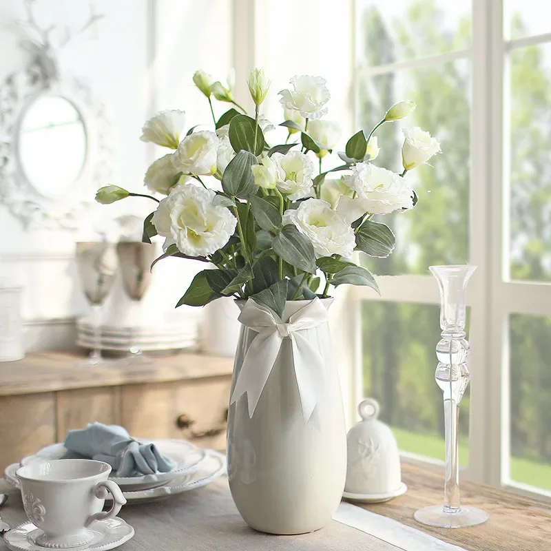4 Heads Artificial Eustoma Flowers - High-Quality Silk Bouquet for Home Decor, Wedding, Party Decoration