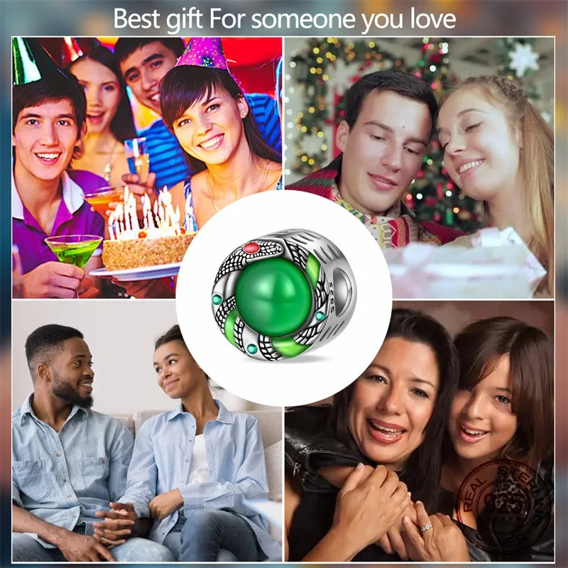 حبة قلادة على شكل ثعبان من الفضة الإسترليني عيار 925 ساحرة مع سوار أصلي لصنع هدية مجوهرات نسائية ذاتية الصنع #5