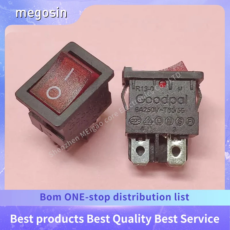 1~5pcs/lot R13-0 four-pin two-speed power switch with red light 6A ship type 15X21