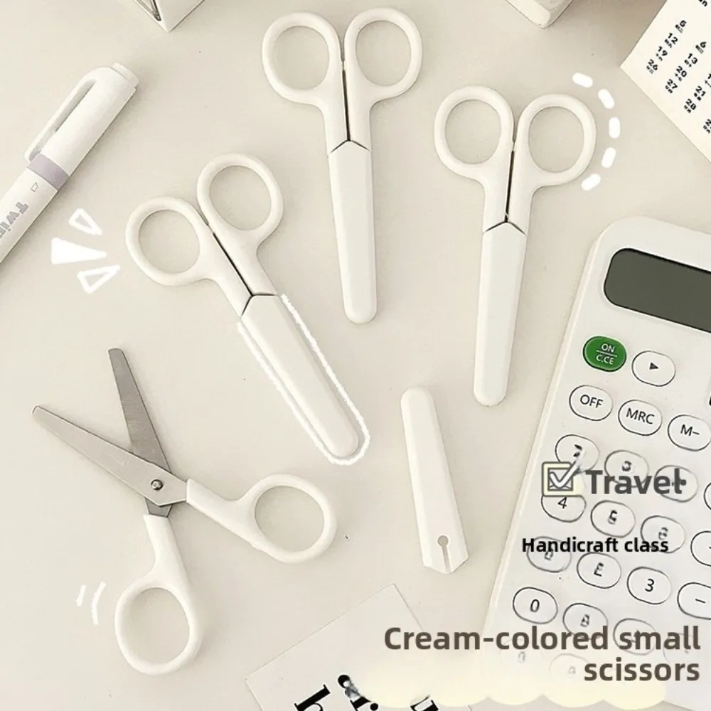 مقص قرطاسية أبيض نقي مصنوع يدويًا مع غطاء مقص للأطفال مستلزمات مدرسية أداة قطع الورق من الفولاذ المقاوم للصدأ