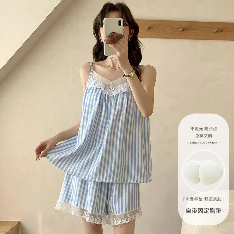 Korean Version Women's Fashionable Short Sleeved Shorts Set Sweet Princess Pajamas Summer Youth Loose Casual Home Clothes Kawaii