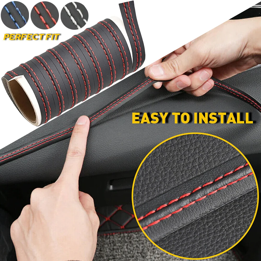 0.5/4M Car Interior Moulding Trim Self-adhesive Dashboard Leather Decorative Line Red Blue DIY Braid Strip Car Decoration