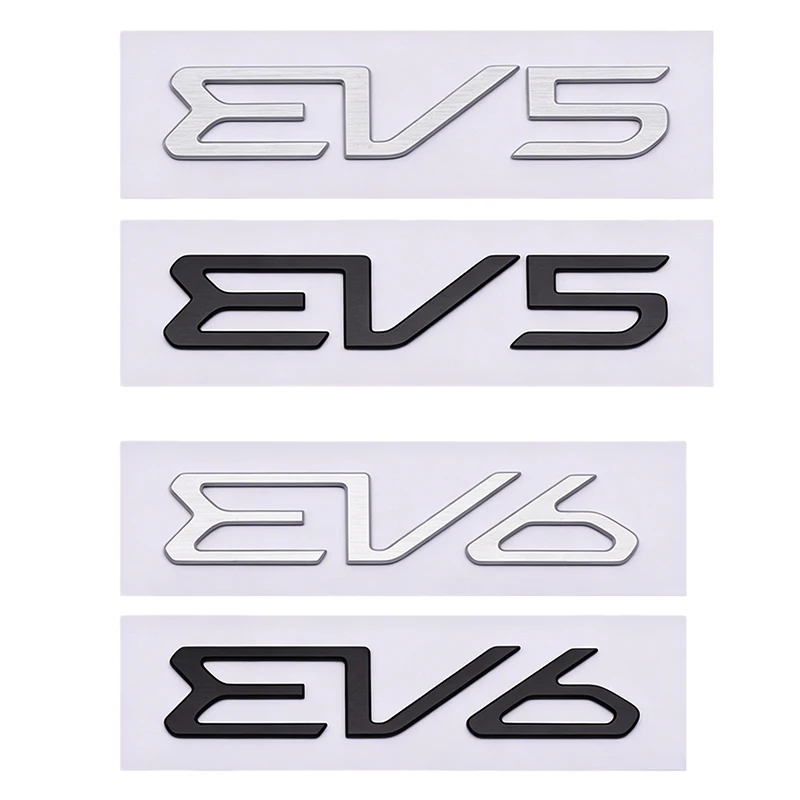 3D Aluminum Alloy EV5 EV6 Letter Badge Sticker EV5 EV6 Logo Car Rear Trunk Emblem Sticker Car Styling Accessories