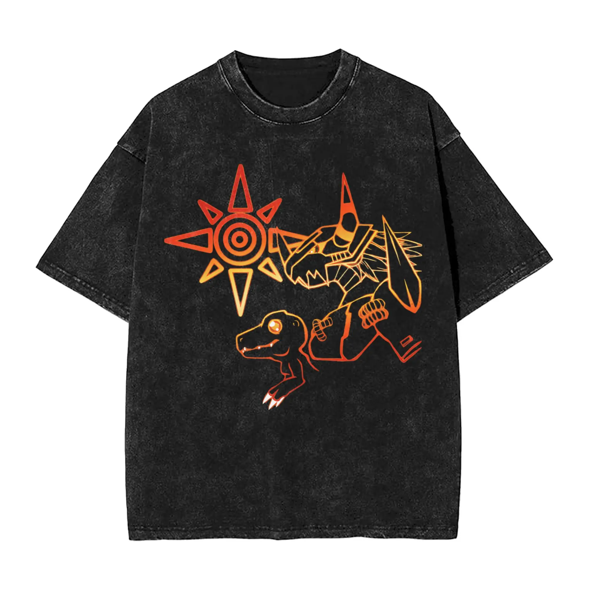 

Crest of Courage Digital Monster Digimon Outfit Washed T Shirts Men Women Streetwear T-Shirt Printed Tees Tops Short Sleeve