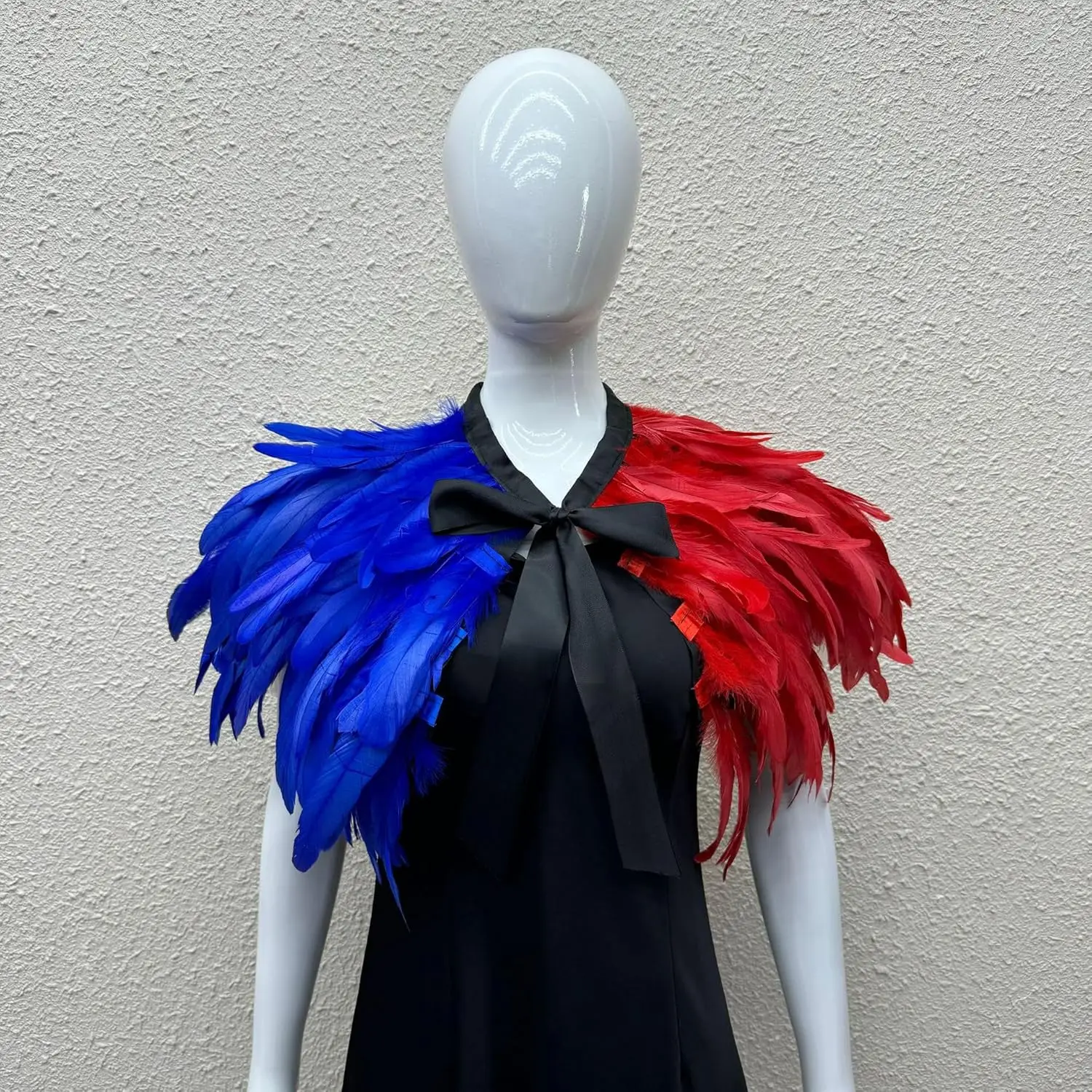 

Patriotic Red White Blue Feather Cape – Costume Shoulder Shawl for Independence Day, Halloween, Masquerade