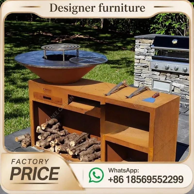 Heavy Duty Corten Steel Charcoal BBQ Grill Outdoor Garden Fire Pit Barbecue Europe New Design Metal Grills For Kitchen