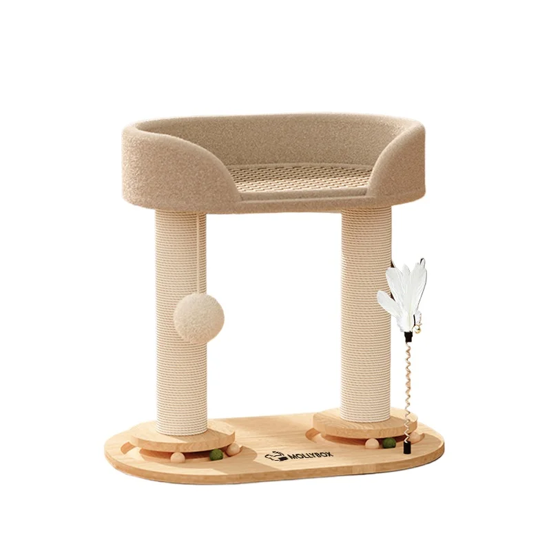 Cat scratching post, solid wood, sisal, suitable for all seasons, compact and space-saving, with a turntable toy