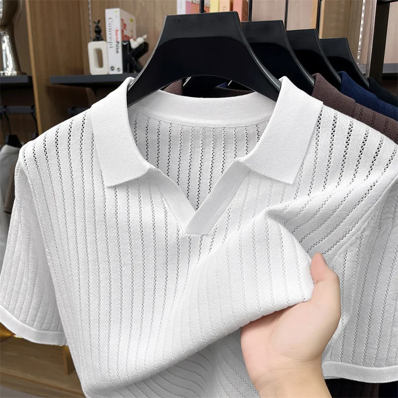 High-Quality Seagull Collar Thin Polo Shirt, Solid Color, Light Mature Style, Foreign Trade Knitted Short-Sleeve T-Shirt For