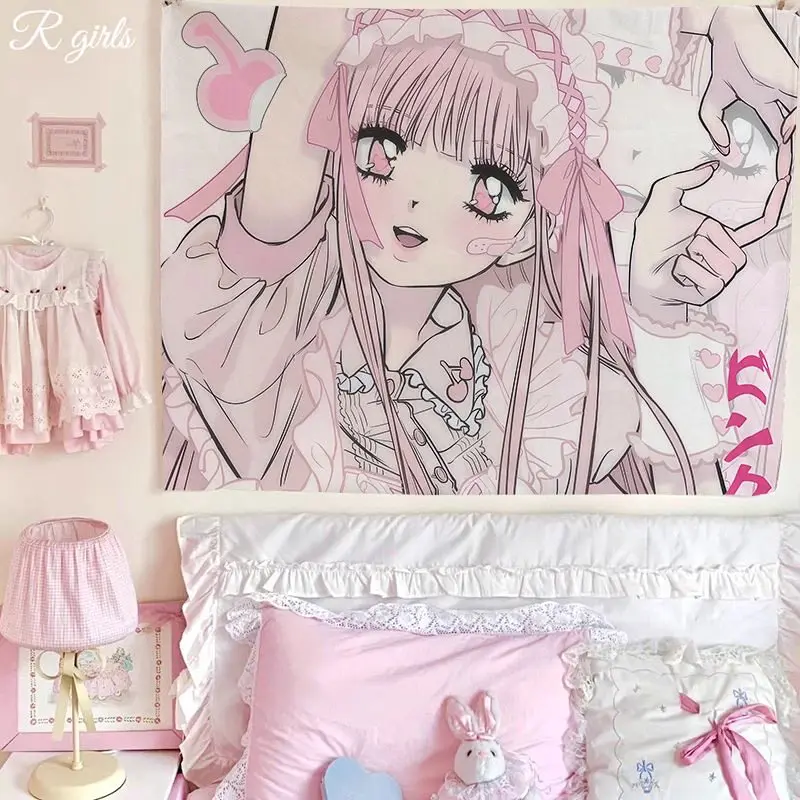 Y2K Cute Anime Ins Style Tapestry Sweet Cool Girl Decor Headboard Background Imperfections Covering Subculture Home Decor