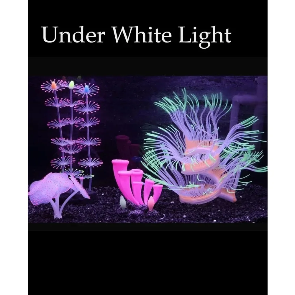 Aquarium-Dekorationen mit Fluoreszenz-Effekt, Silikon-Glühen, künstliche Verzierung, Korallenriffpflanzen für Aquarienfische