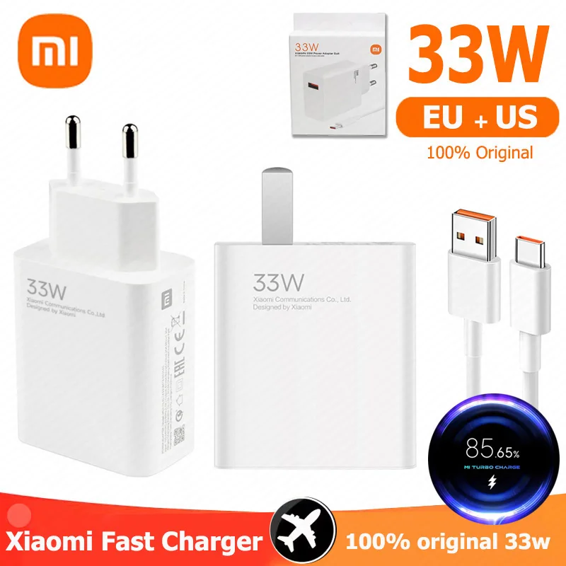 33W Charger Xiaomi Original Turbo Charge EU US Cargador Usb Type C Cable Adapter Redmi Note 13 12 Mi 11 10T Lite Poco F3 X3