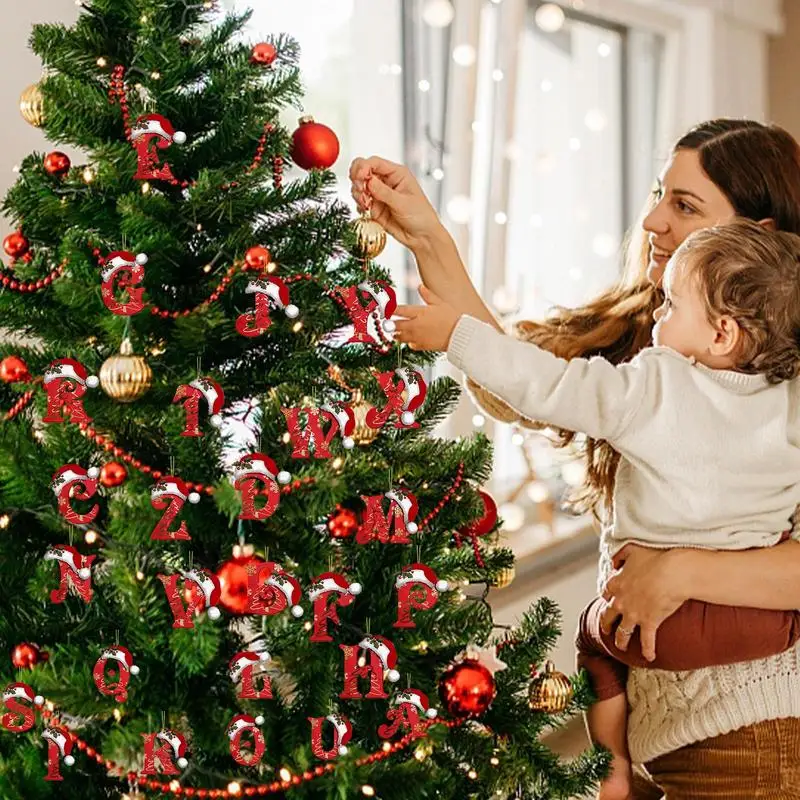 Adornos del alfabeto para árbol de Navidad, divertidas decoraciones para árboles de Navidad, adornos colgantes para árboles de Navidad, colgante de 26 letras