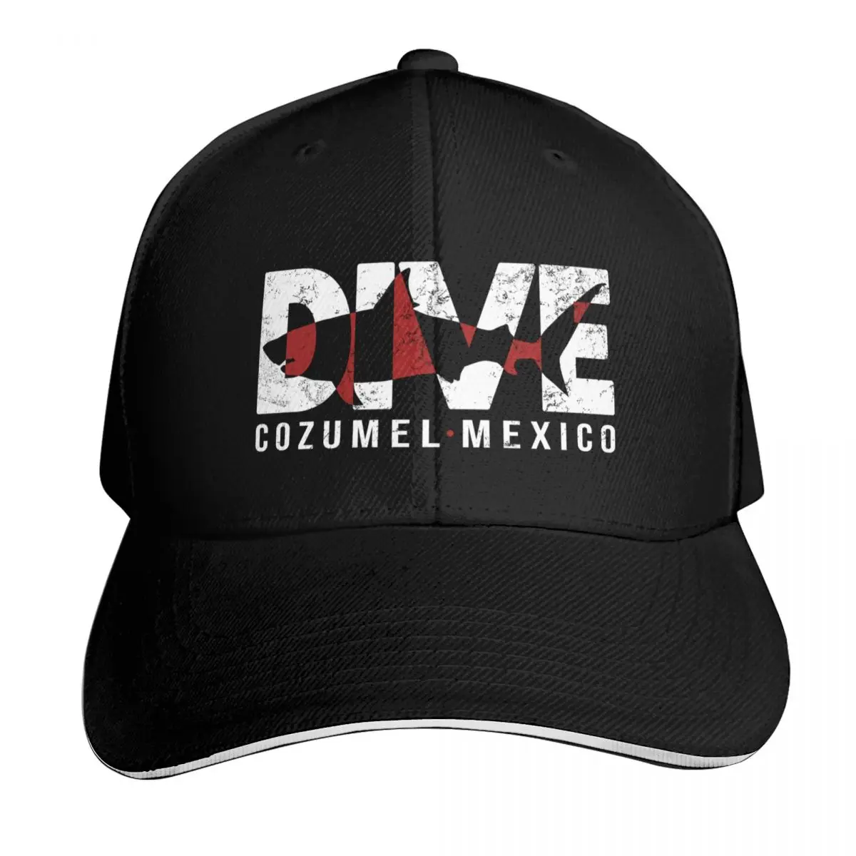 DIVE Cozumel Mexico SCUBA DIVING Shark Design Baseball Cap Snapback Flat Bill Strapback Dad Hat Six Panel Structured Crown