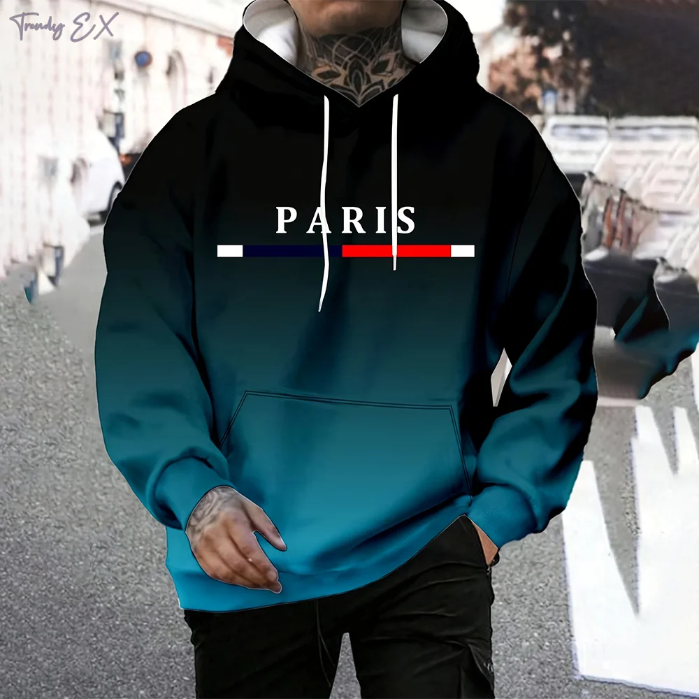 Sweat à capuche en polyester imprimé Paris nickel é pour hommes, haut décontracté, pull léger, vêtements commandés, mode, automne, hiver