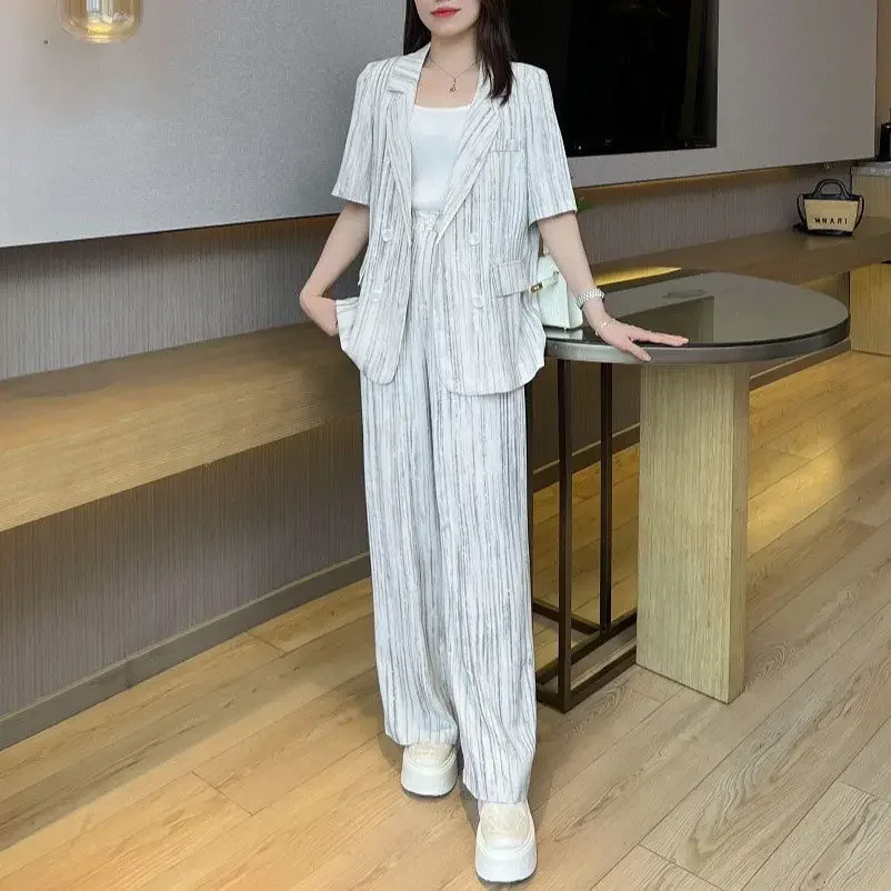 Formal Summer 2024 Blazer and Pant Sets for Women 2 Pieces Wide Leg Black Trousers Woman Suits Business Promotion Luxury Clothes