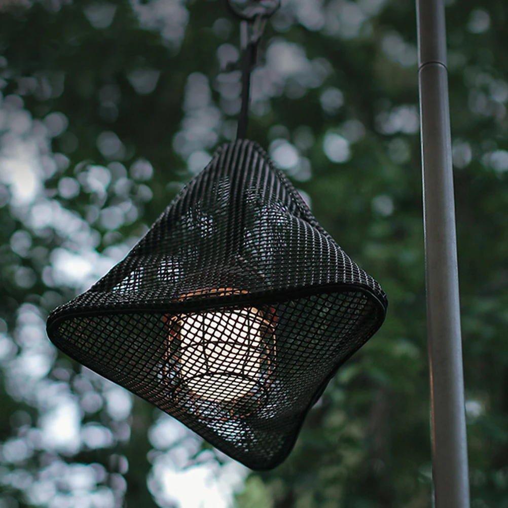 

Triangular Hanging Mesh Bag Black PVC Foldable Camping Storage Kitchen Barware Fruit Drain Bag Outdoor Lampshade