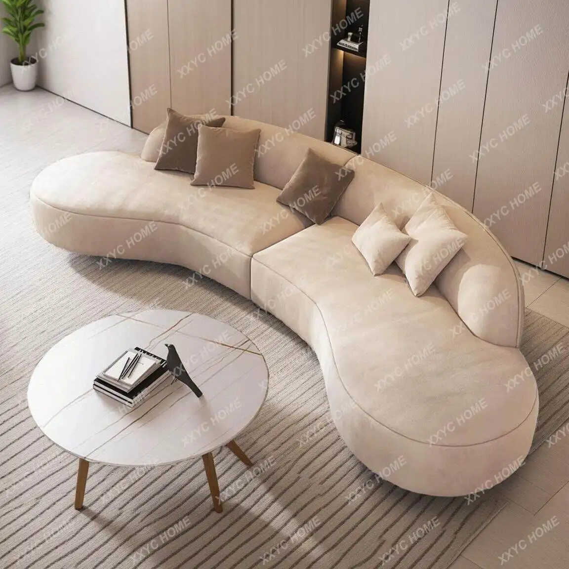 Fabric curved sofa three-proof fabric living room leisure