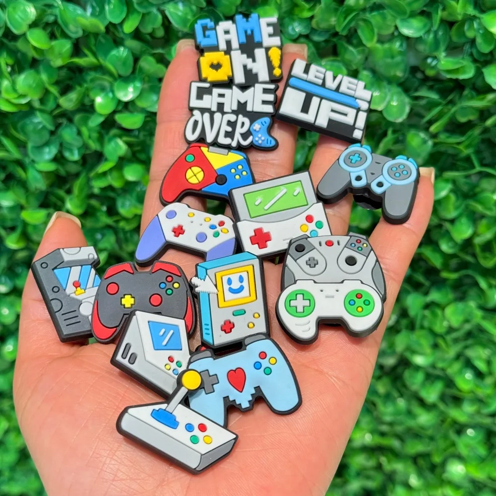1-15Pcs Handheld Game Console Shoe Charms Level Up PVC Slipper Buckle Decorations For Children Party Presents