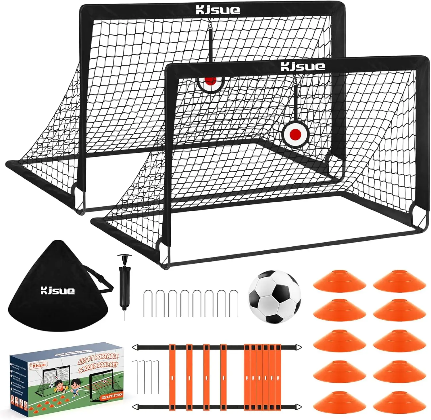 

Portable Soccer Goal Set with Training Equipment - 4x3ft Pop-Up Nets, Ball, Ladder, Cones & Targets for Indoor/Outdoor Sports