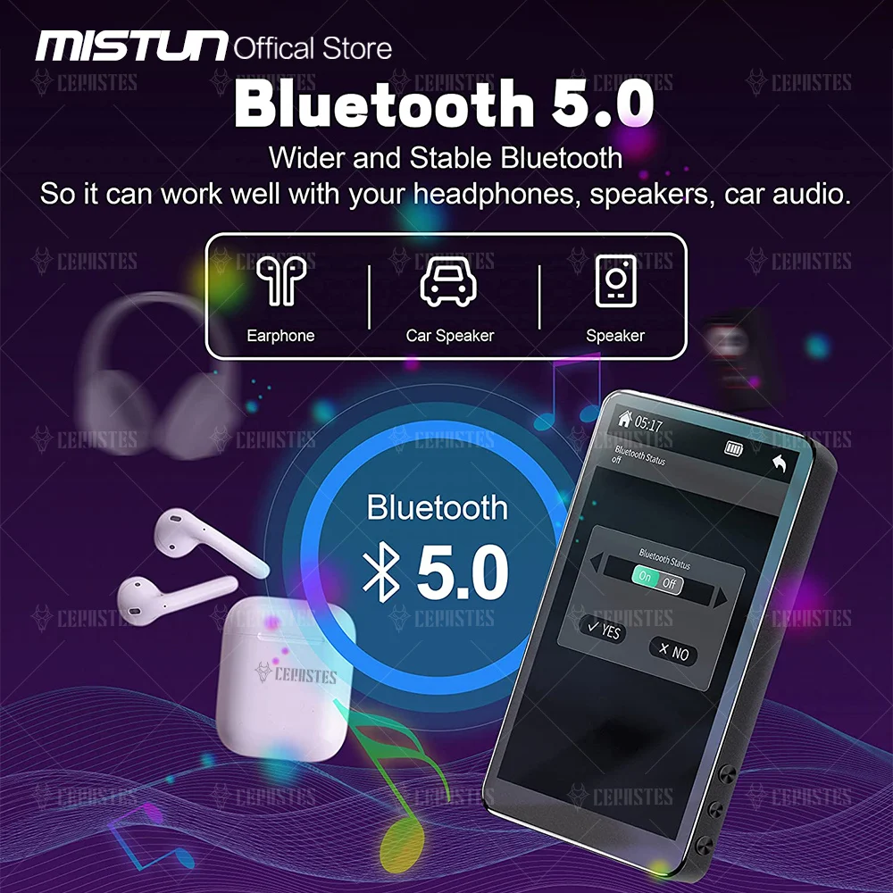 Bluetooth MP3 MP4 Player com tela de toque completa, alto-falante embutido, som sem perda, 1080p, vídeo, FM, rádio, MP5, 16GB, 4,0"