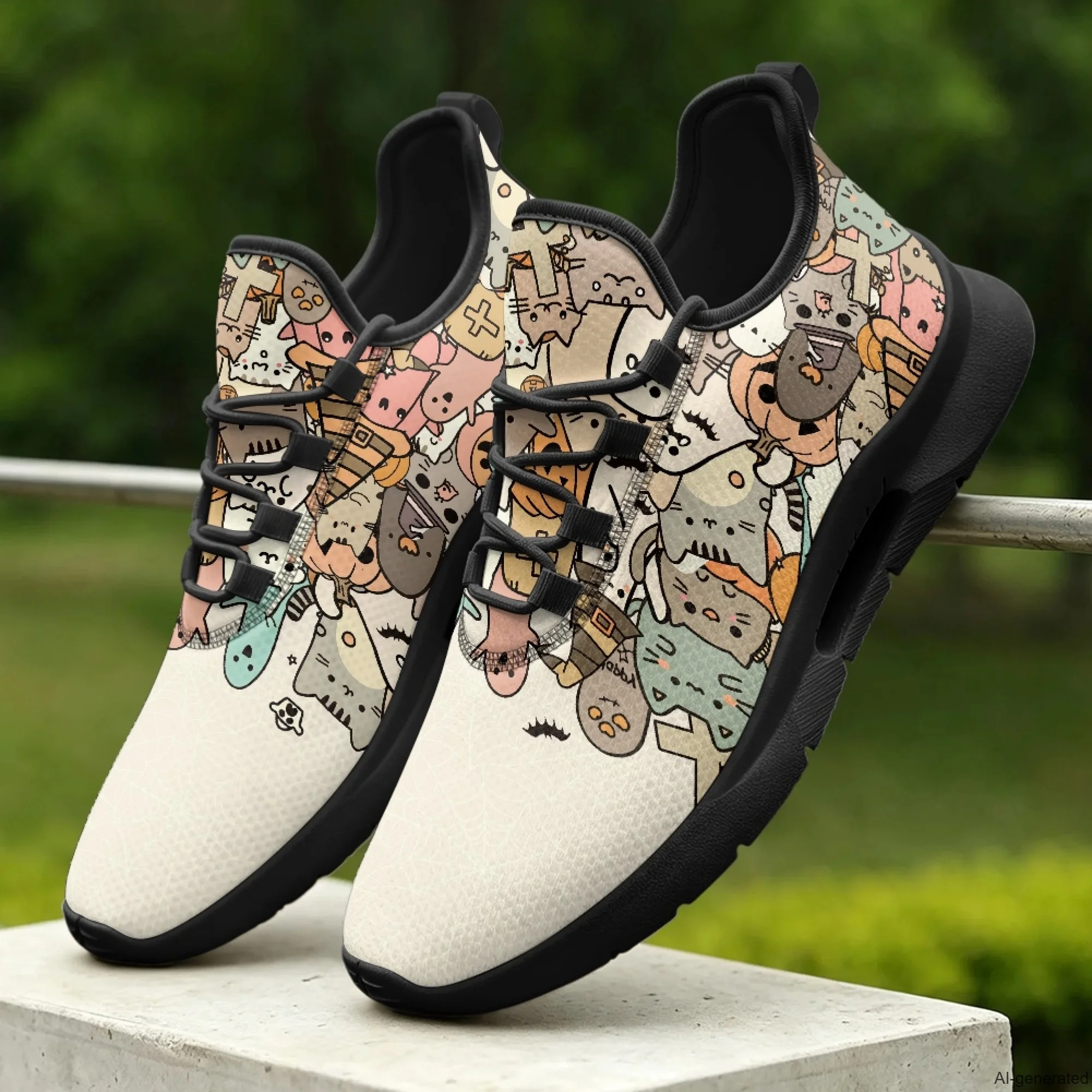 XIXIRIMIDO Nursing Sneakers for Woman Lace-up Casual Shoes Cheap Nursing Shoes for Women Nice Non-slip Nurse Sneakers Cat Print