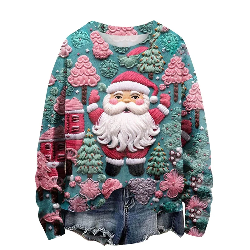 Colorful Santa Claus Pattern Hoodie Men Christmas Tree 3D Printed Pullover Autumn Long Sleeve O-Neck Hoodies Loose Sweatshirts