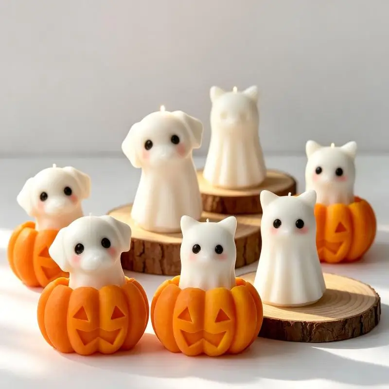 DIY Halloween-Kerzenform aus Silikon, Spuk-Welpen-Katzen-Design, niedliche Geister-Gipsform, Dekorationsform, Zubehör zur Herstellung von Duftkerzen – Detail 4