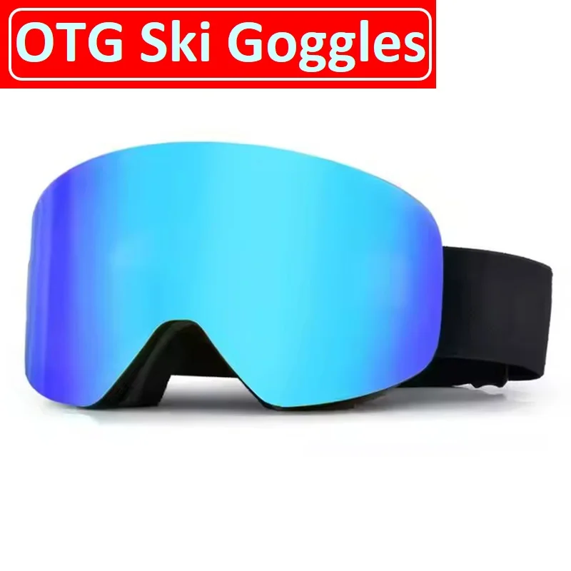 Ski Snow Goggles Full Blue Revo Snowboard Winter OTG Eye Protection Glasses Frameless UV400 Anti Fog Unisex Wide Vision Goggles