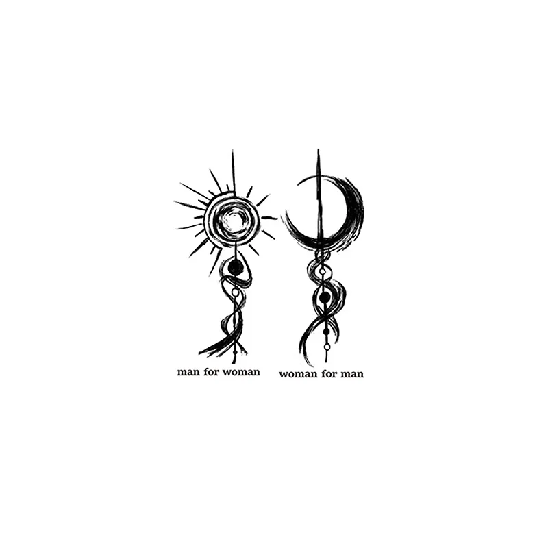 Tatouage de couple - Tatouage à base de plantes avec symboles vichés anciens, totem "amour" et signification "Sun & Moon", tatouage au doigt de style rock pour les mains, le cou et les doigts,