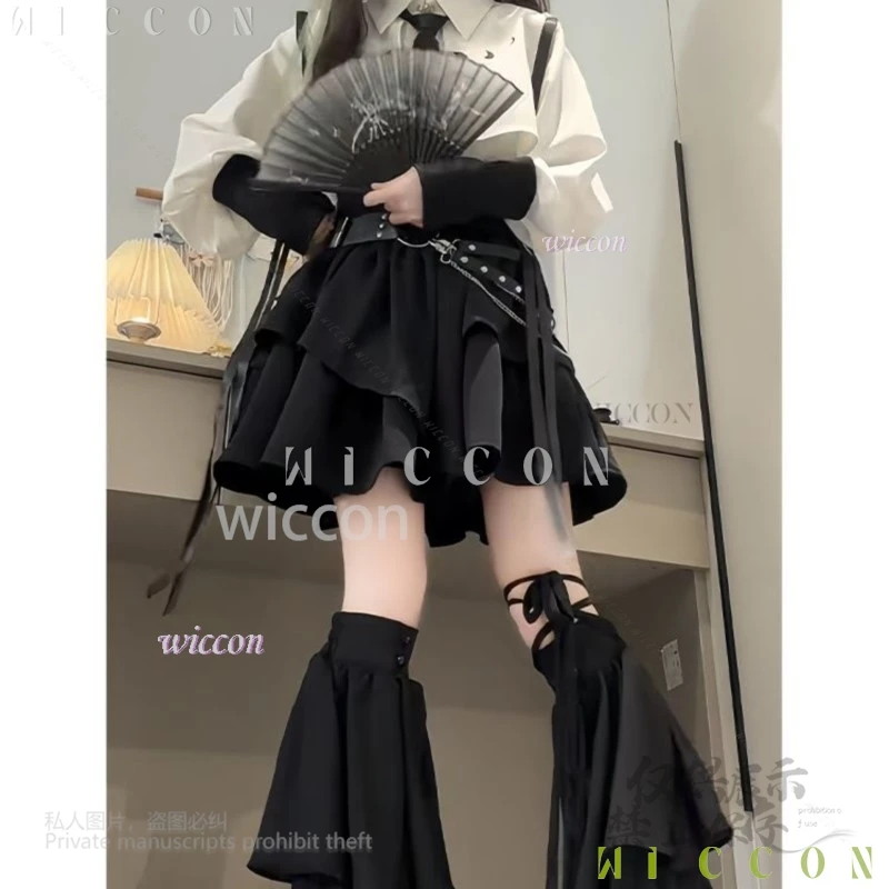 アニメ Jirai Kei スタイル甘いレースアップスリムシャツサブカルチャーハイウエスト包帯 Y2K スカートスリム固体ストリートウェアゴシック JK D ドレス-u