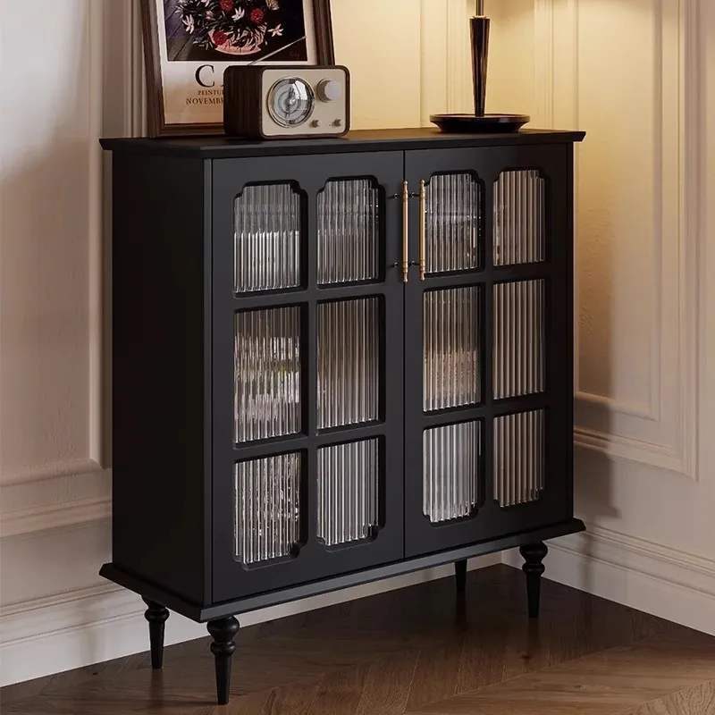 

French retro solid wood dining side cabinet small apartment living room household storage cabinet