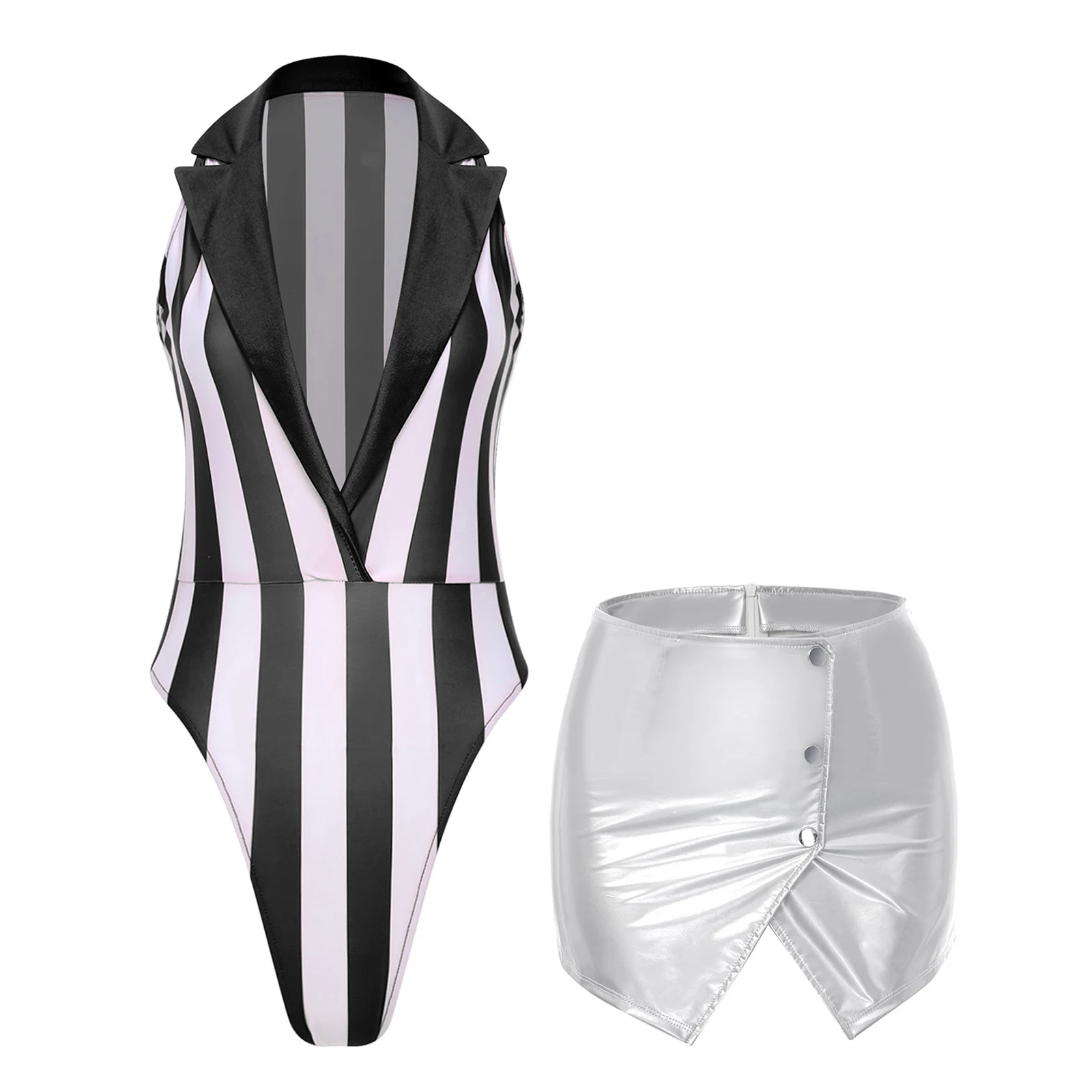 

Women Lingerie Party Club Dance Bodysuit And Miniskirt Sets 2-piece Sissy High Cut Teddies with Skirt Lingerie Dating Nightwear