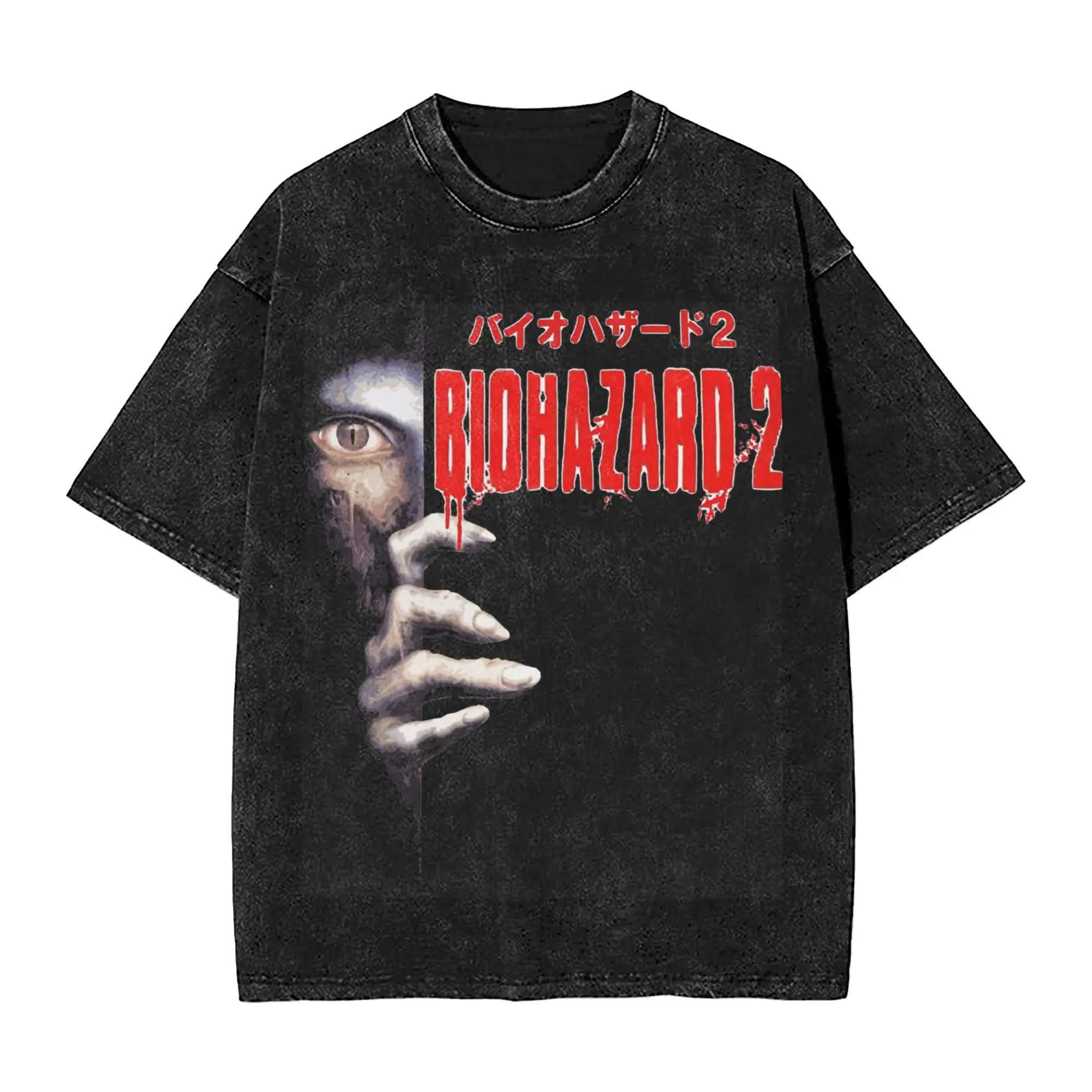 Washed T Shirts Biohazard Zombies Residents Evils Hip Hop Vintage T-Shirts Harajuku  Streetwear 100% Cotton Tops Tees Men Women