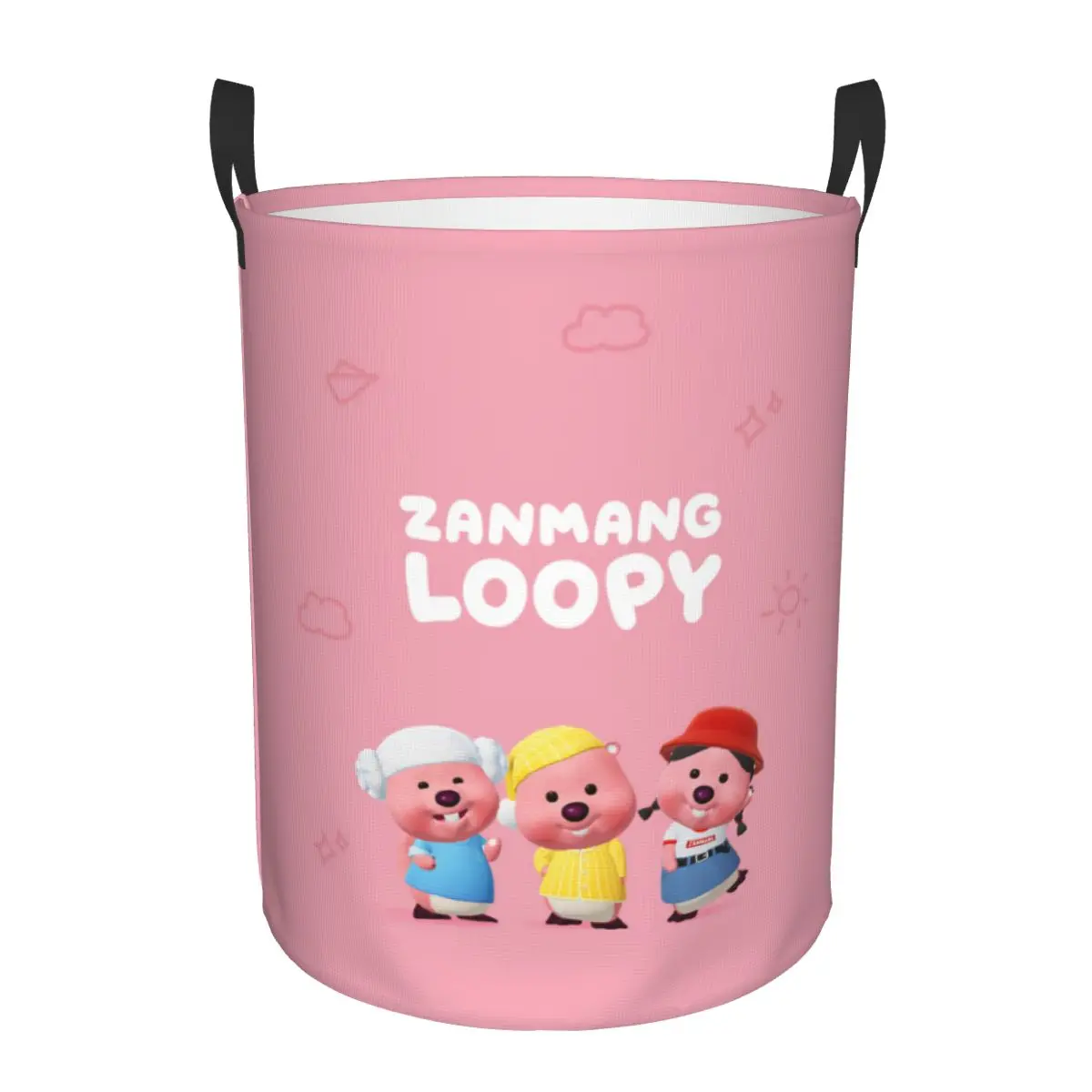 

Custom Pink Cute Cartoon Anime Little Beaver Loopy Laundry Basket Collapsible Large Clothing Storage Bin Baby Hamper