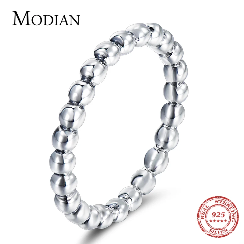 Modian-Real 925 Sterling Silver Stackable Finger Ring para Mulheres, Minimalista, Simples, Fine Jewelry, Beads, Charme, Casamento, Moda, Novo