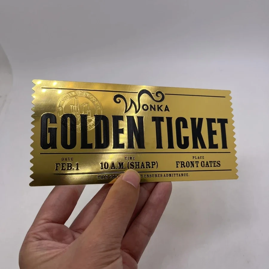 Wonka golden ticket Gold plated luck gold ticket Chocolate factory card for collection