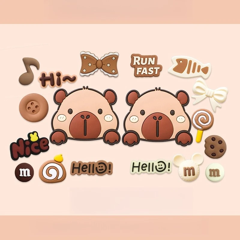 

MINISO, популярные игрушки, милые коричневые туфли с капибарой, сумка с животными, подвески для обуви из ПВХ, аксессуары для подвесок «сделай сам», используемые для различных начальных пещер