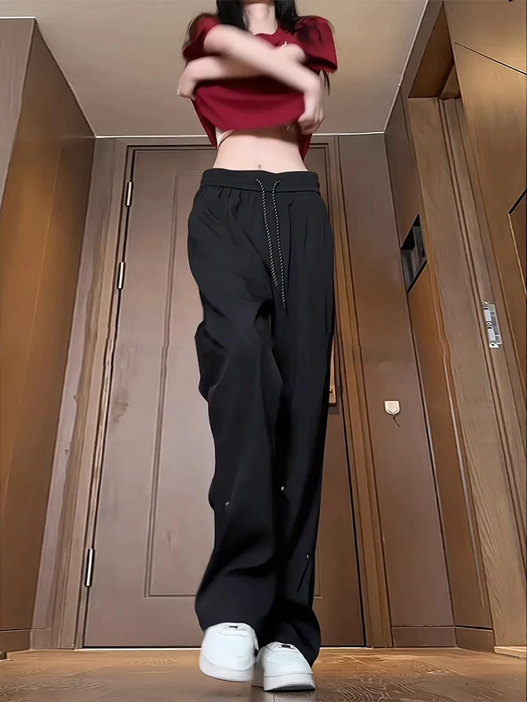 

Bla Pleated Ice Silk Straight Leg Pants Women's Summer Pear ape Body High Waist Wide Leg Trousers Casual High Waist Long ...