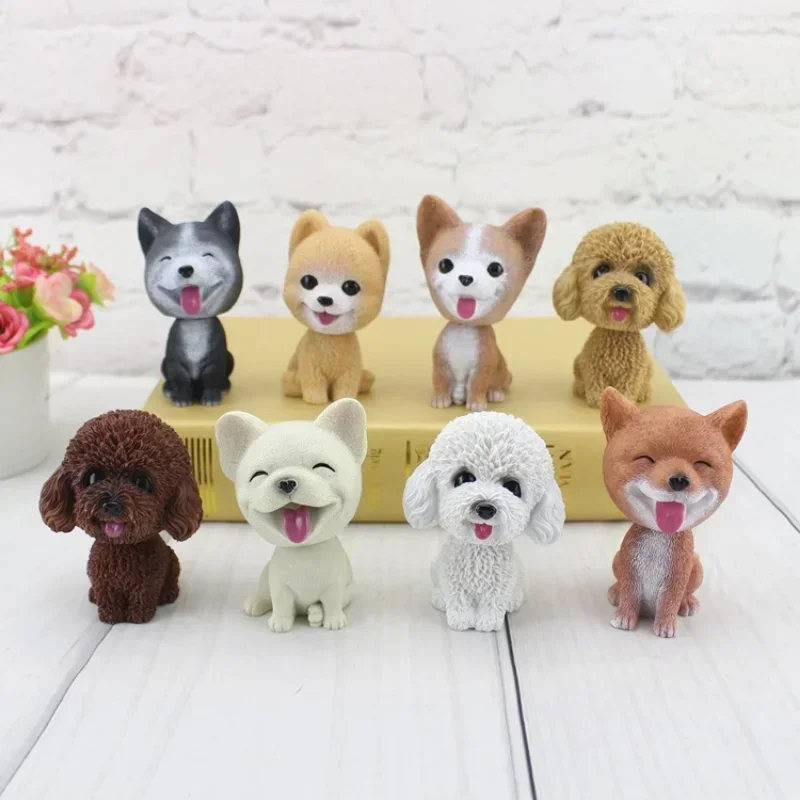 Shaking Head Dog Ornament Resin Cute Bobblehead Decoration Wobble Shaking Nodding Head Dolls Gift For Car Interior Home Room