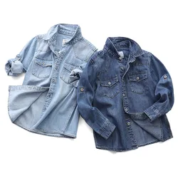 Fashion Children Boy's Shirts Casual Long Sleeve Denim Shirt Big Kids Clothing for Boys Tops 3-15Y BC191