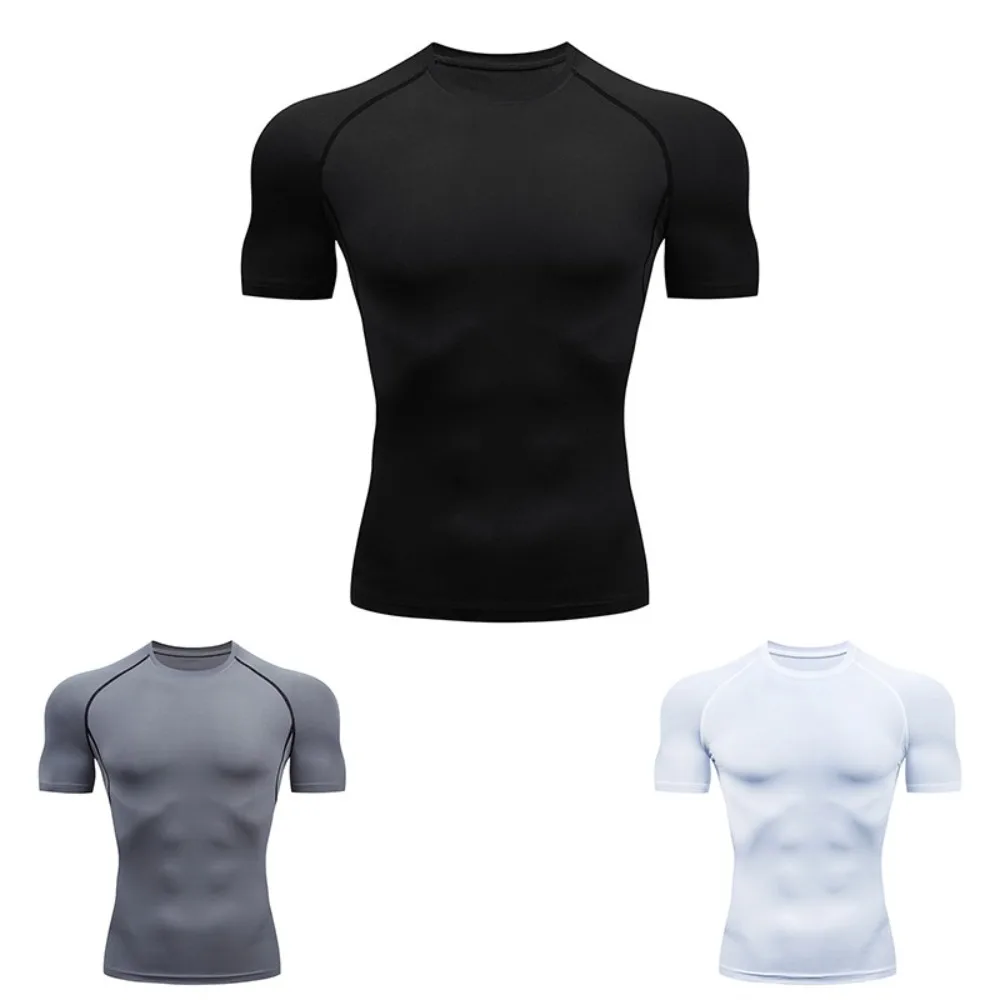 Compression Shirt Men Running Short Sleeve Black Gym T-Shirt Sports Top Quick Dry Summer Casual Tops