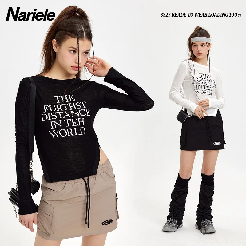 

Fashion Tops Ins Korean Long Sleeved T-shirt For Girls With Round Neck And A Slim Fitting Top With A Bottom New For Early Spring