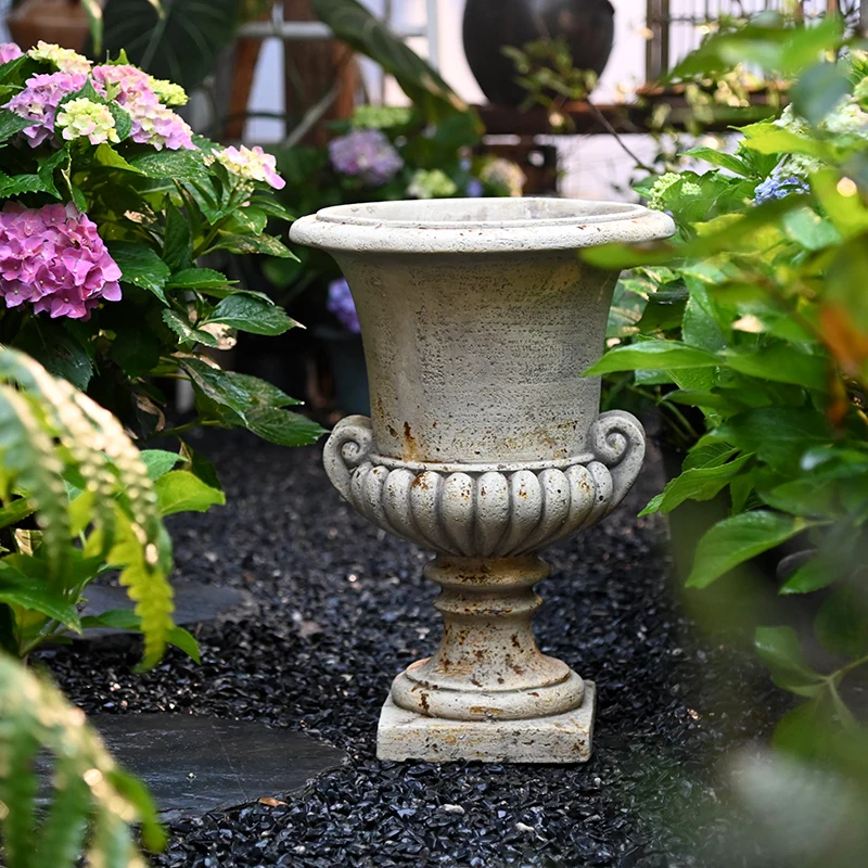 European Style High Footed Large Flowerpot Balcony Garden Villa Antique Roman Column Style Photography Props Home Decoration
