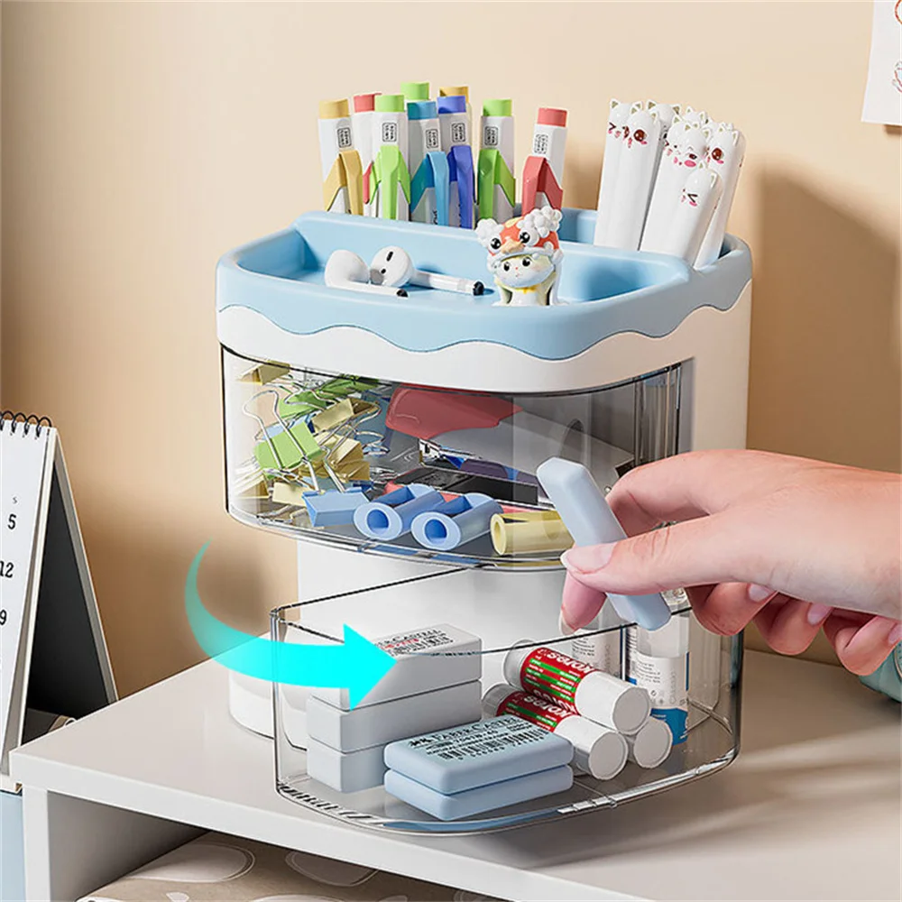 Imagem -02 - Rotativo Gaveta Pen Holder Desk Papelaria Organizer Lápis Caixa de Armazenamento Grande Capacidade Maquiagem Cosmética Batom