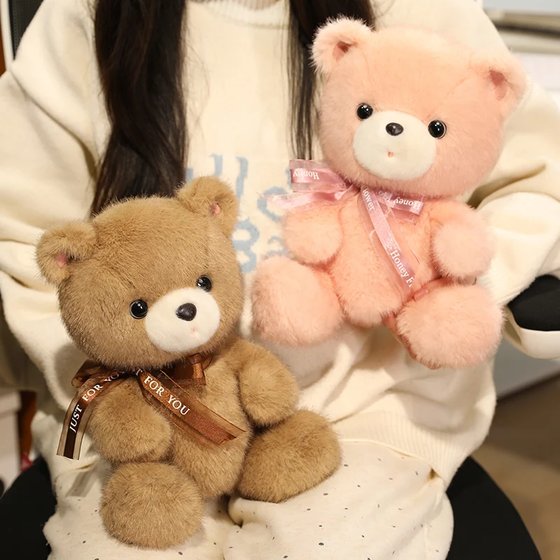 23/35cm Kawaii Soft Bow Bear Plush Doll Pillow High Quality Baby Bear Animal Stuffed Toy Home Decor Appease Gift For Children