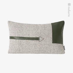 Nordic farmhouse home decoration sofa cushion green cotton and linen stitching metal buckle lumbar pillow outdoor garden cushion