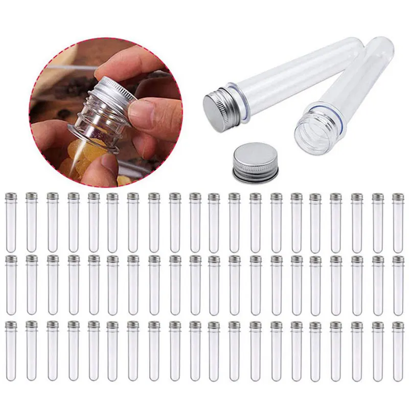 

60Pcs 40ml Test Tubes Clear Plastic Tubes with Lids for Plants Scientific Experiments Party Decoration Candy Bath Salt