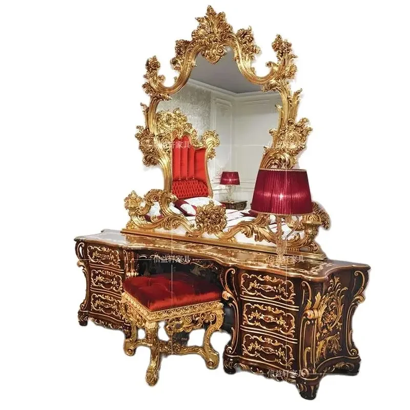 French luxury palace dressing table European style dressing table luxury carved dressing table villa gold foil furniture