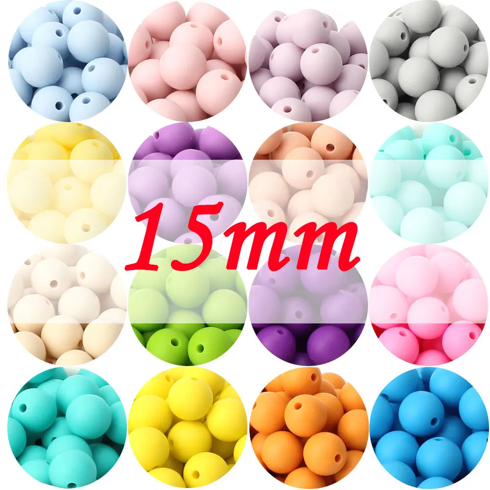 10pcs 15mm Round Silicone Beads Pacifier Clip Chain Food Grade DIY Necklace Chewable Nursing Silicone Teether Teething Accessory